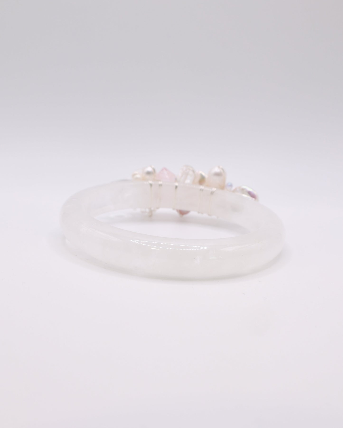 Blushing Pearl White Phantom Quartz Crystal Bangle