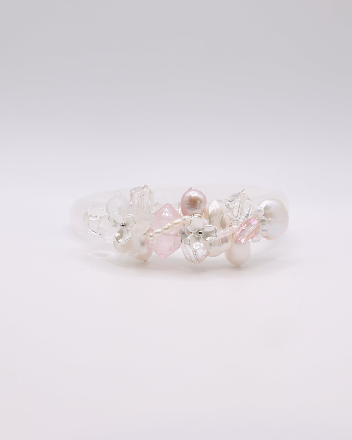 Blushing Pearl White Phantom Quartz Crystal Bangle