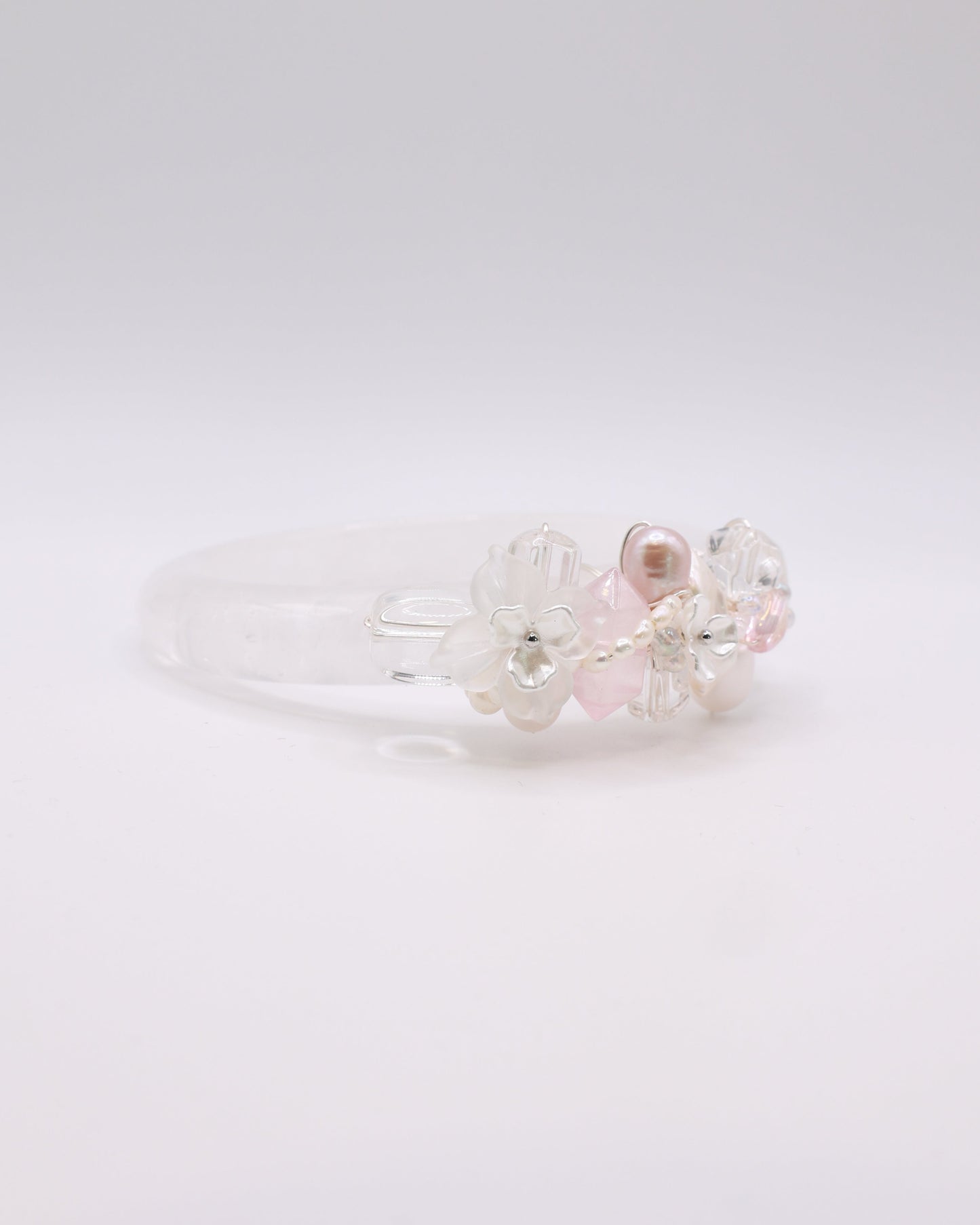 Blushing Pearl White Phantom Quartz Crystal Bangle