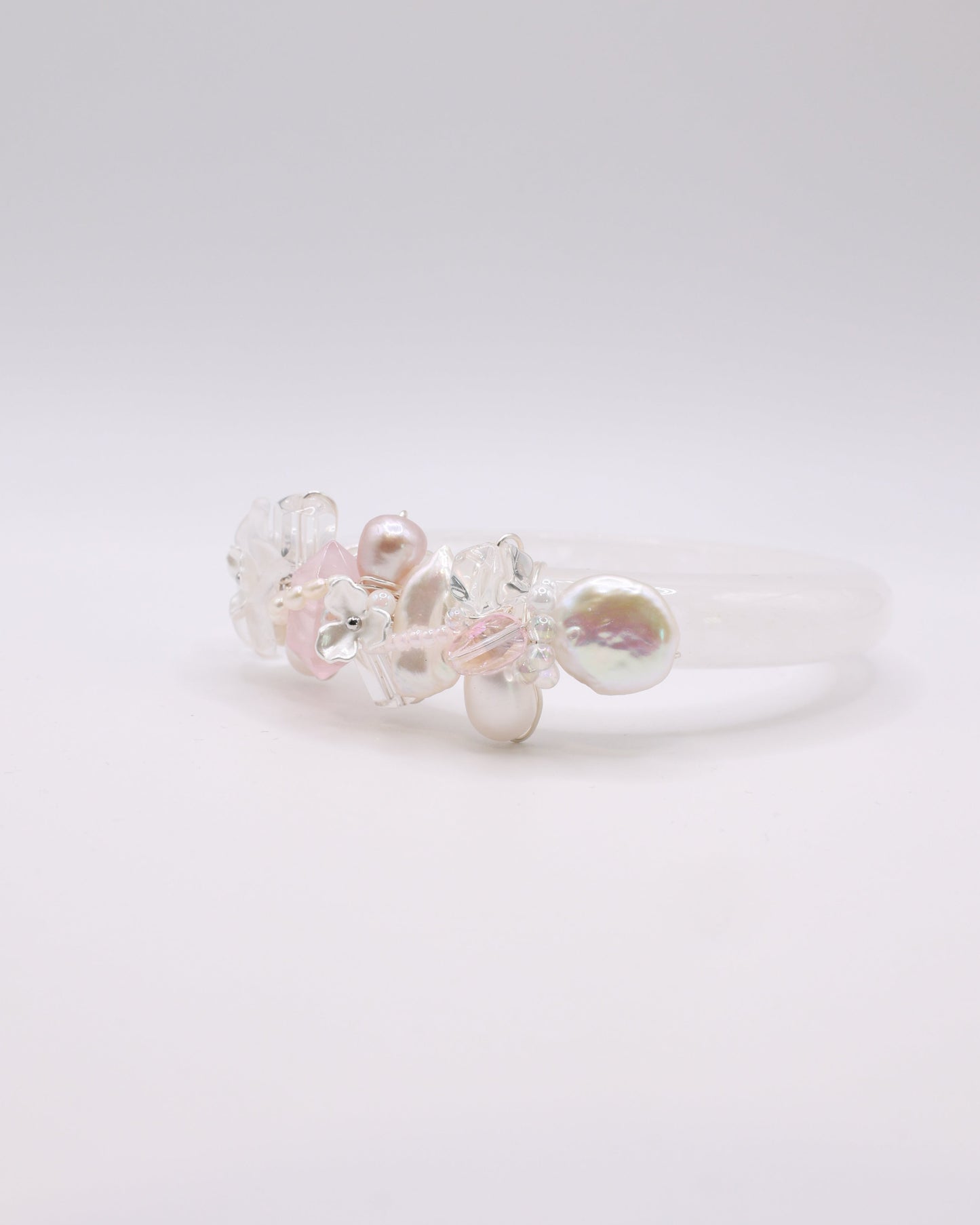 Blushing Pearl White Phantom Quartz Crystal Bangle