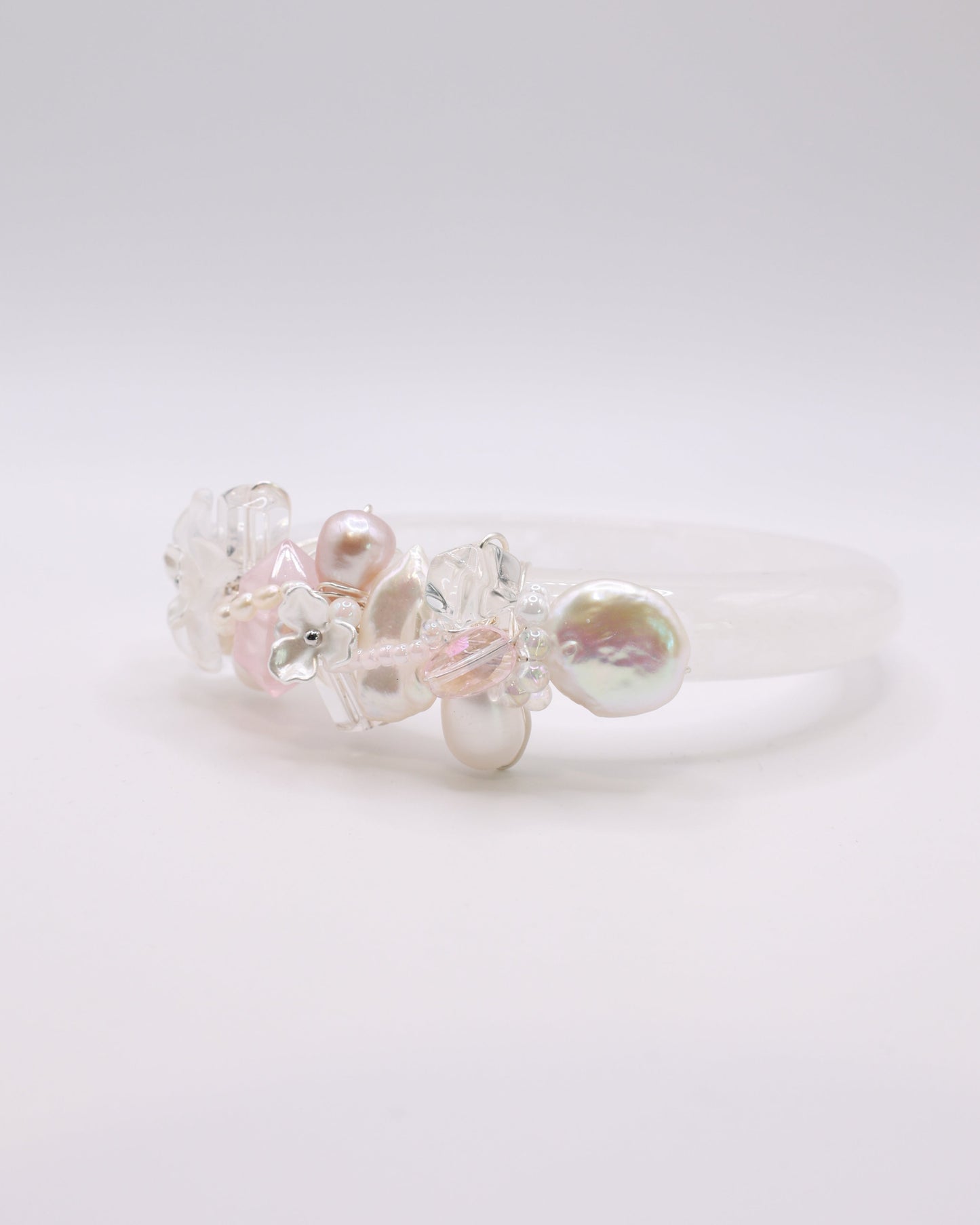 Blushing Pearl White Phantom Quartz Crystal Bangle