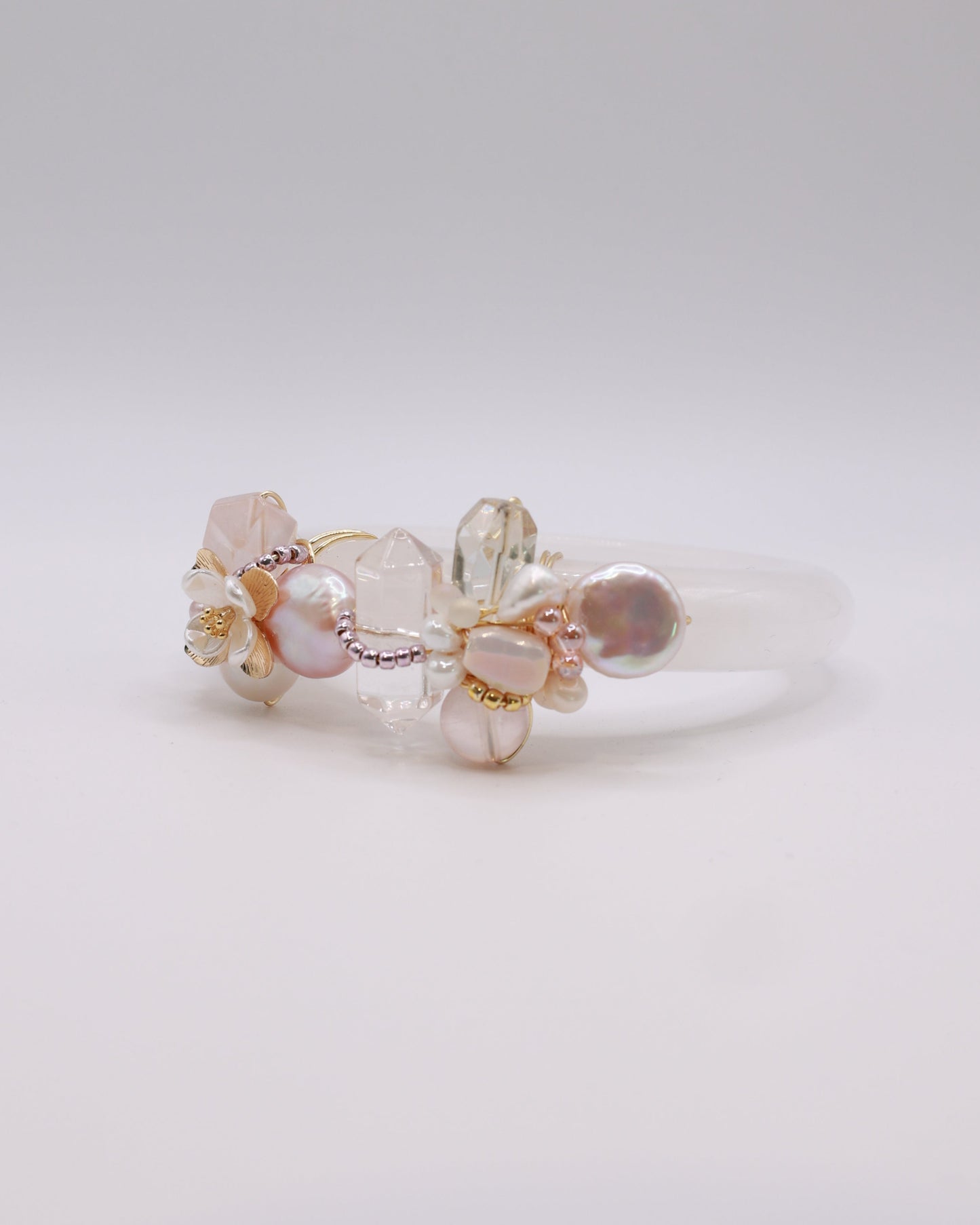 Sweet Blush White Phantom Quartz Crystal Bangle