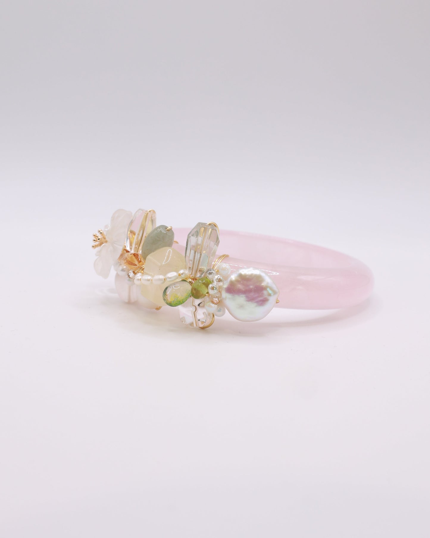 Vanilla Yuzu Rose Quartz Crystal Bangle