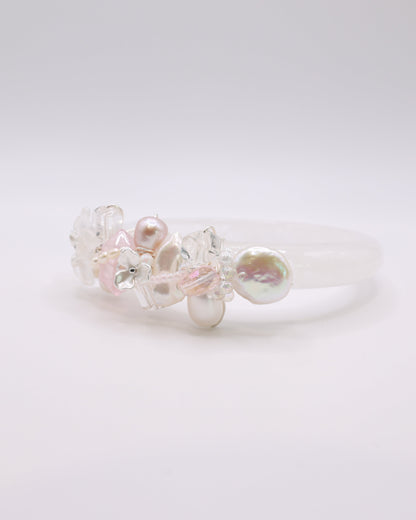 Blushing Pearl White Phantom Quartz Crystal Bangle