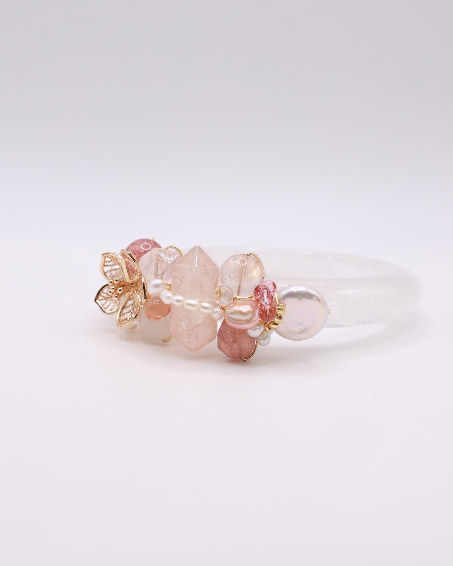 Straits Bloom White Phantom Quartz Crystal Bangle