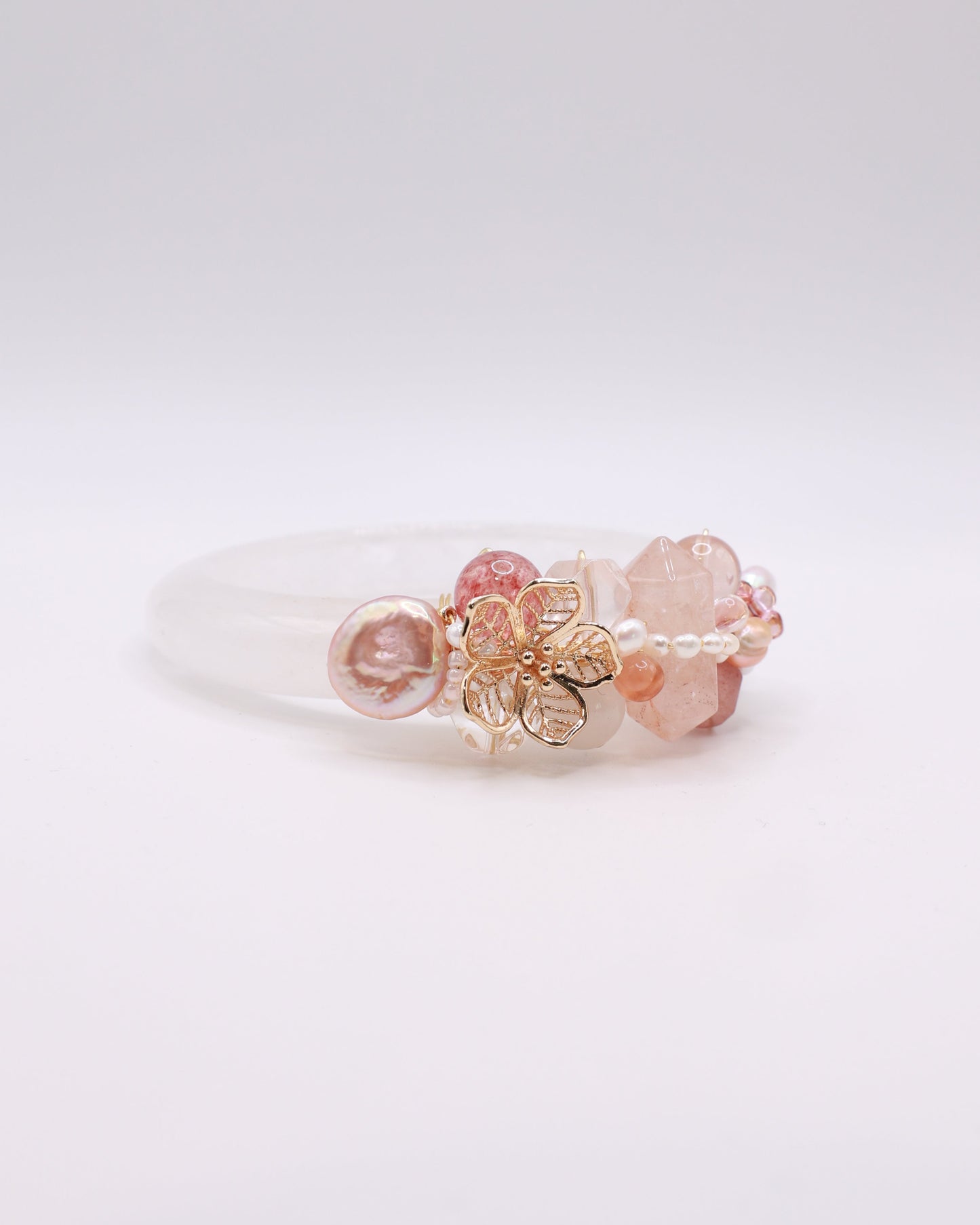 Straits Bloom White Phantom Quartz Crystal Bangle