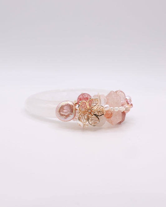 Straits Bloom White Phantom Quartz Crystal Bangle