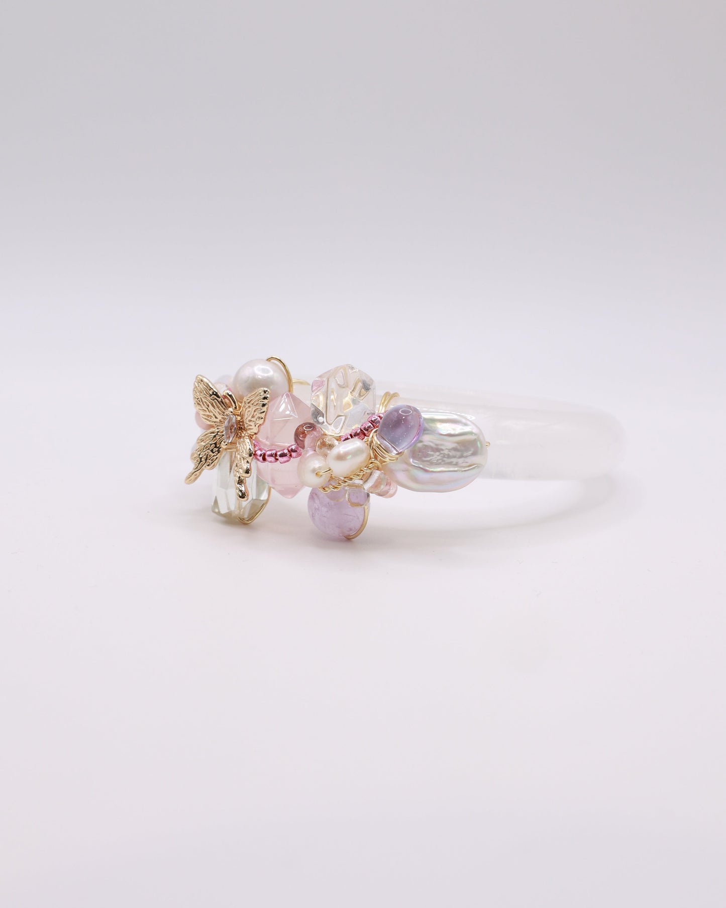 Wings of Hope White Phantom Quartz Crystal Bangle